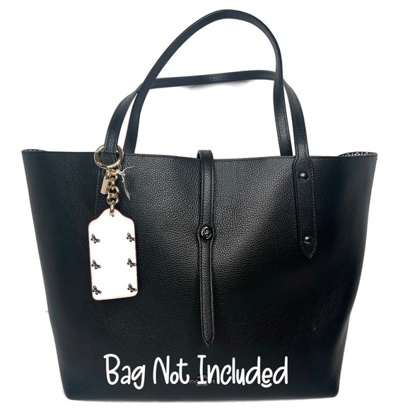 Coach Butterfly White Chalk Black Leather Keychain Key Charm NWT F59863 Gold - Picture 2 of 4